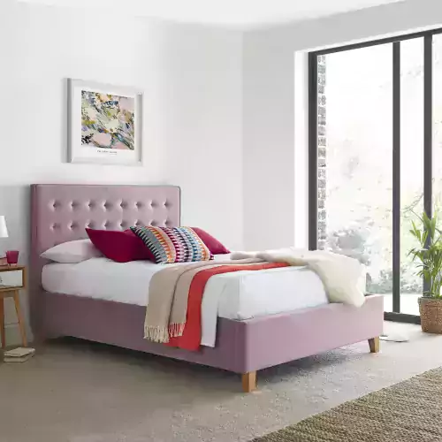 Kingham Pink Velvet Ottoman Bed