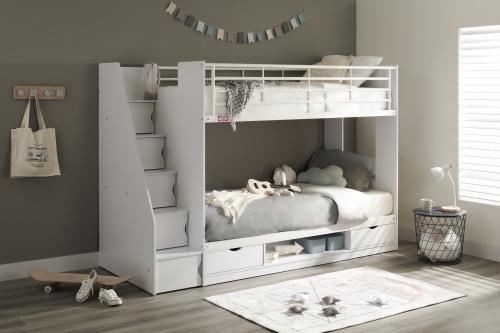 Ollie single bunk with stairs white main