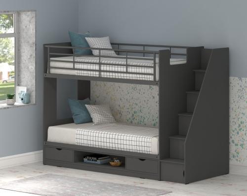 Ollie single Bunk Grey with stairs