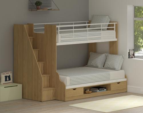 Ollie triple bunk bed with stairs in Oak