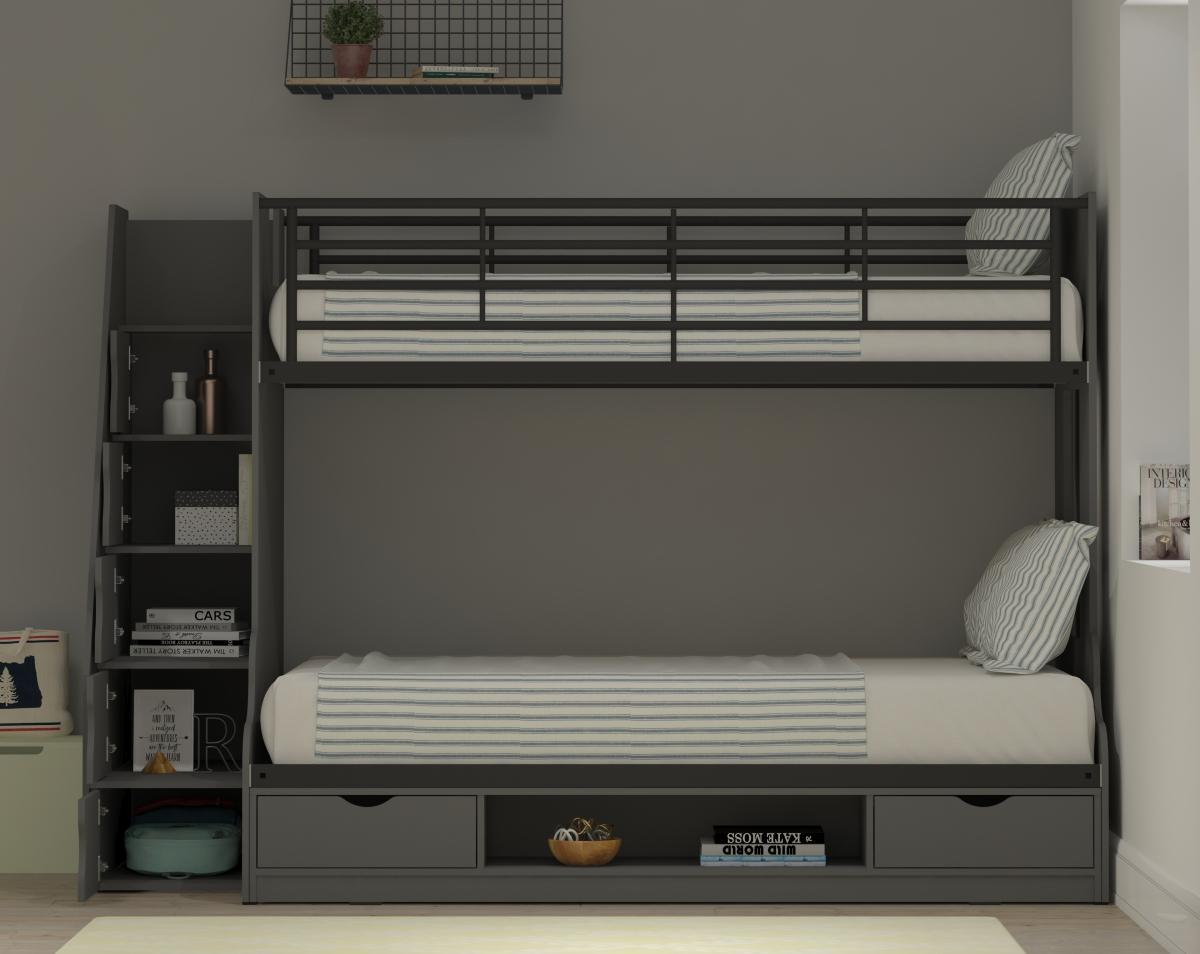 Ollie Anthracite Triple Staircase Bunk Bed Kids Beds Only