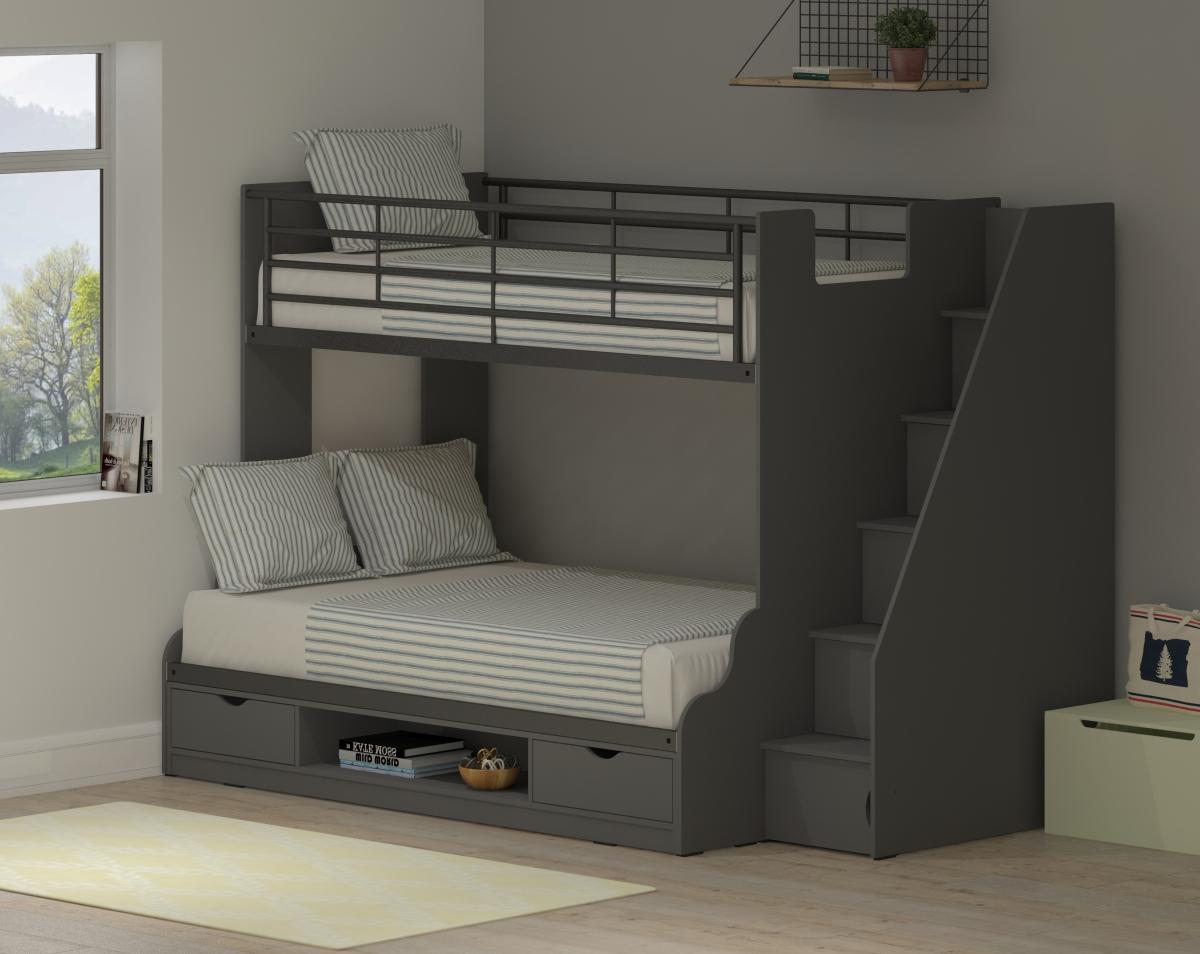 Ollie Anthracite Triple Staircase Bunk Bed Kids Beds Only