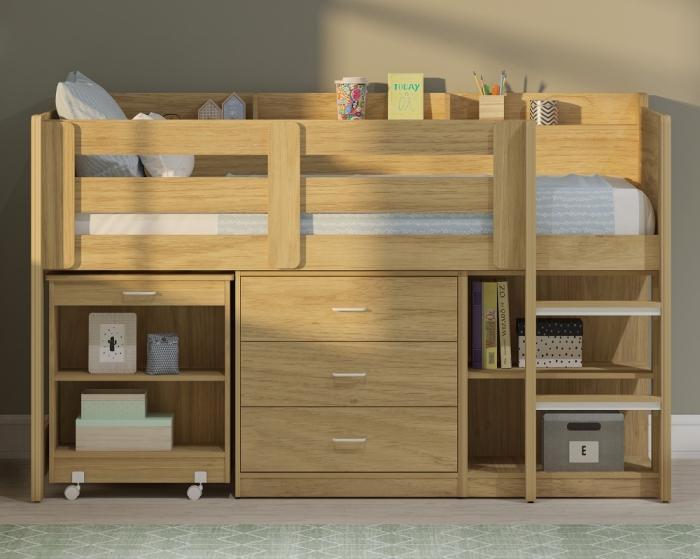 Finley Oak Midsleeper Bed front