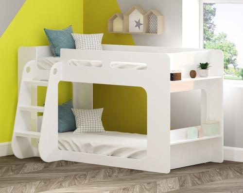 Shorty Low bunk bed with end shelf in White