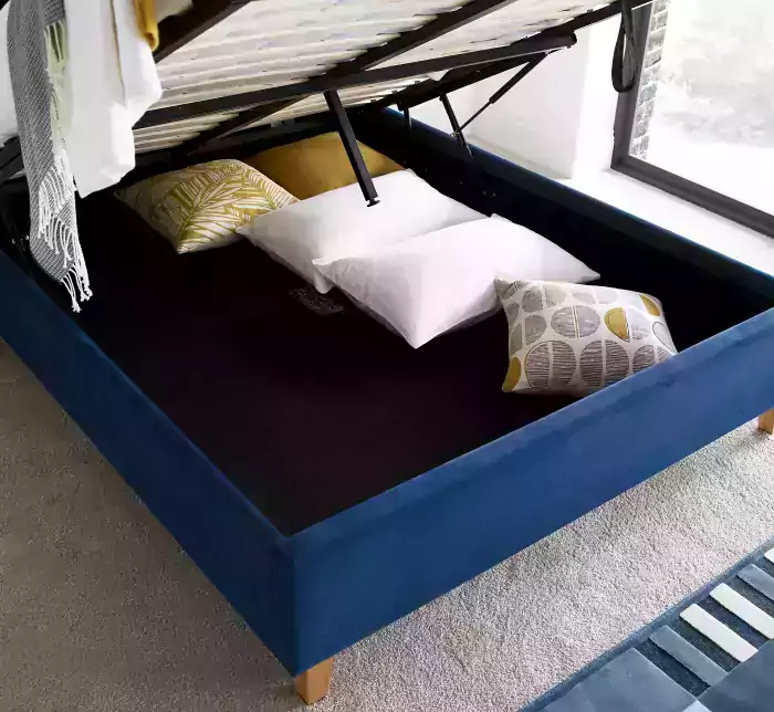 Kingham Blue Fabric Storage Bed Frame