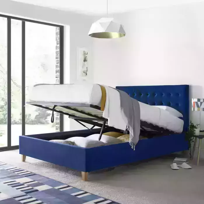 Kingham Blue Velvet Storage Bed