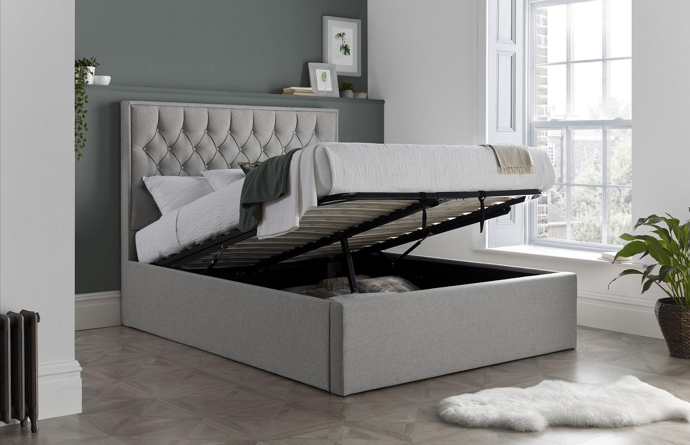 Wilson Grey Fabric Kingsize Ottoman Bed - Kids Beds Only